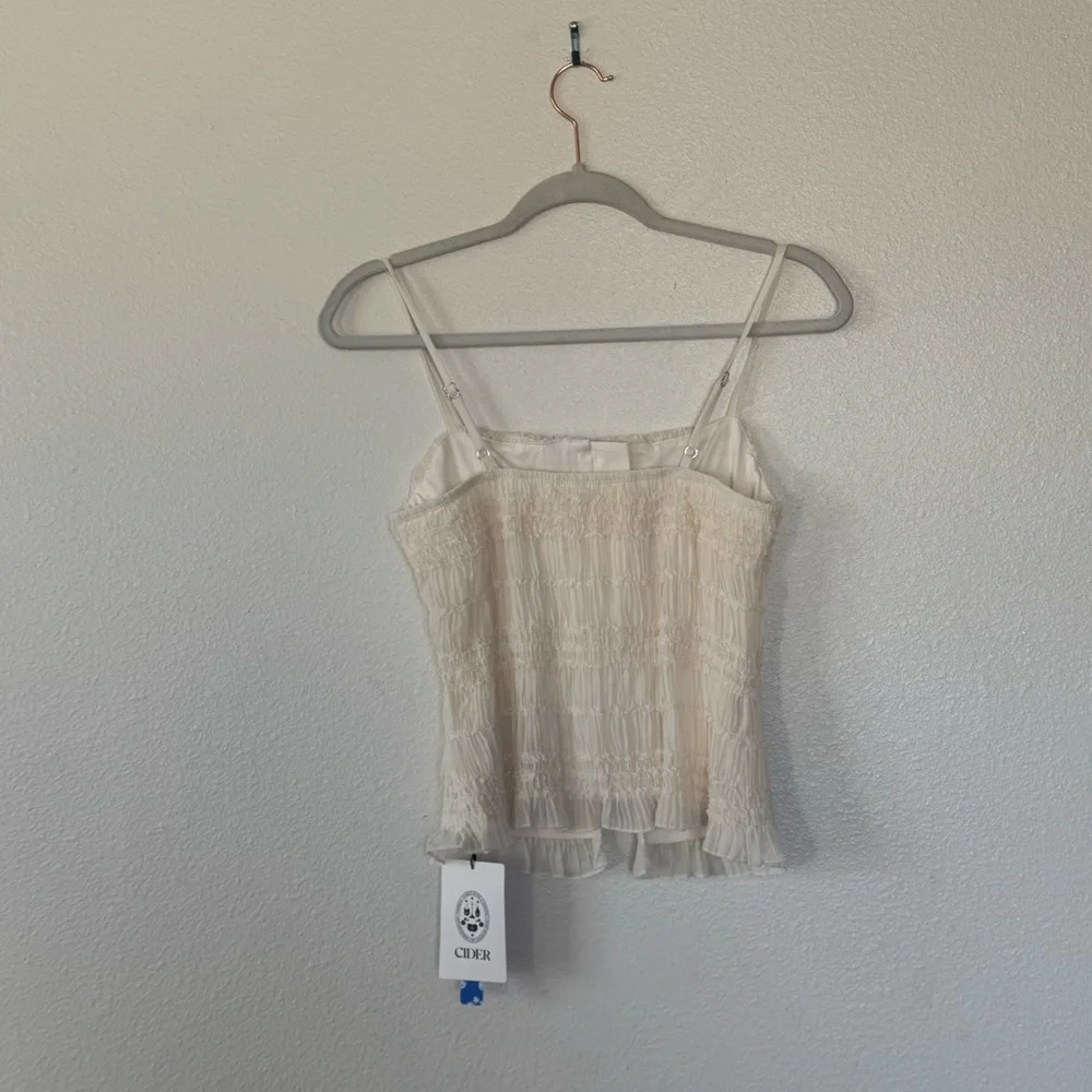 Cider Cream Square Neck Ruched Shirred Split Hem Cami XS NEW - Picture 4 of 11